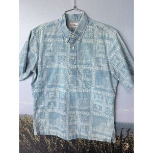 Vintage Reyn Spooner Popover Shirt Cotton Blend Nautical Sailboat Print LG